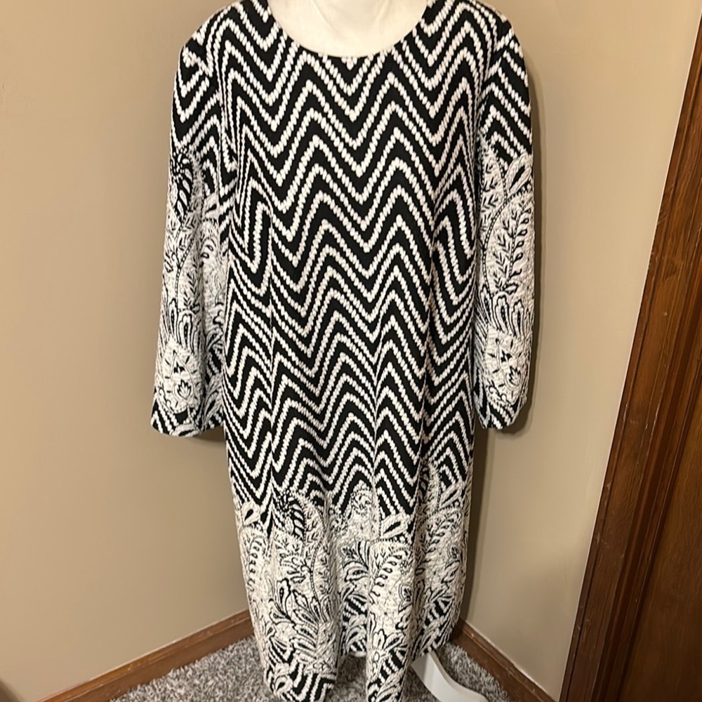 MSK Black Midi Sheath Dress with Long Bishop Sleeves and Crew Neck